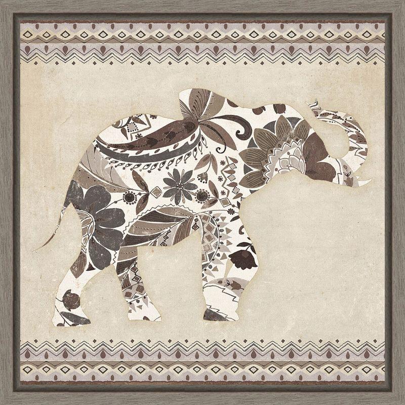 Amanti Art Boho Elephant I Neutral by Wild Apple Portfolio Canvas Wall Art Print Framed 16-in. x 16-in.