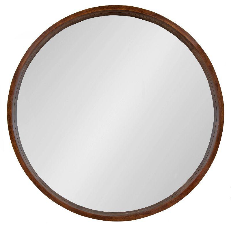 36" Hutton Round Wall Mirror Walnut Brown - Kate & Laurel All Things Decor: Modern Wood Frame, Wall Mount