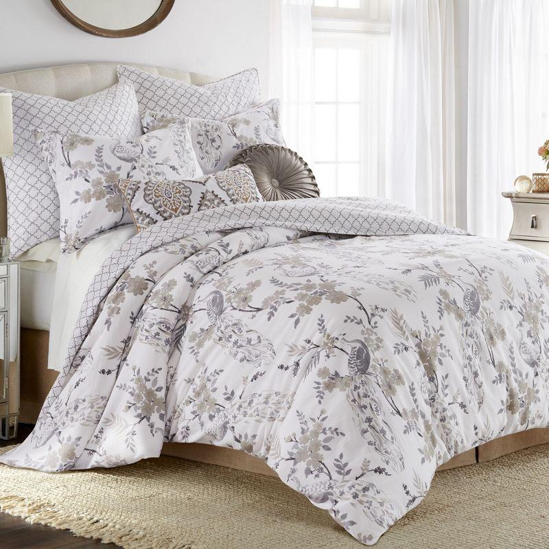 Gray Botanical Reversible Cotton King Duvet Set