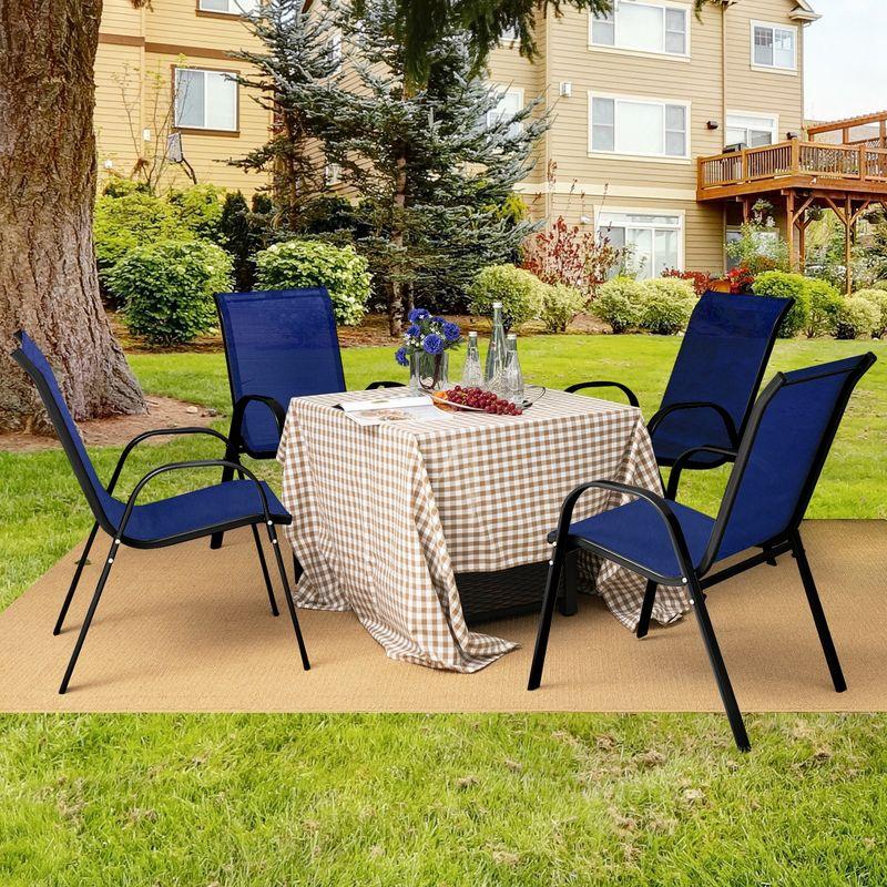 Tangkula Set of 4 Dining Chairs Stackable Armrest Space Saving Garden Patio Navy