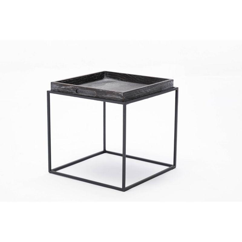 Highlands 17" Dark Gray Removable Oak Wood Tray Side Table