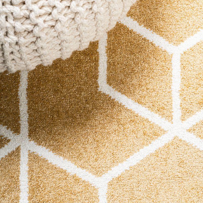 5'x8' Tumbling Blocks Modern Geometric Area Rug, Gold/White - JONATHAN Y