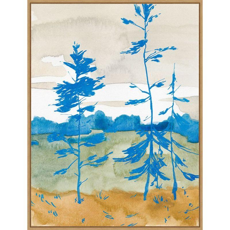 Cerulean Blue and Green Abstract Landscape Framed Canvas Art