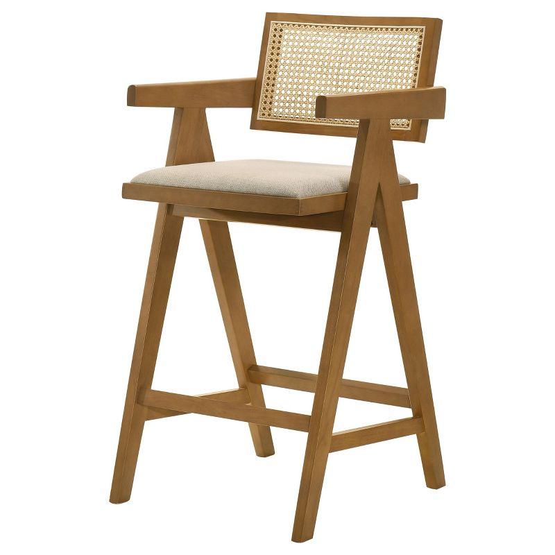 Coaster Home Furnishings Kane Solid Wood Bar Stool with Woven Rattan Back and Upholstered Seat Light Walnut (Set of 2)