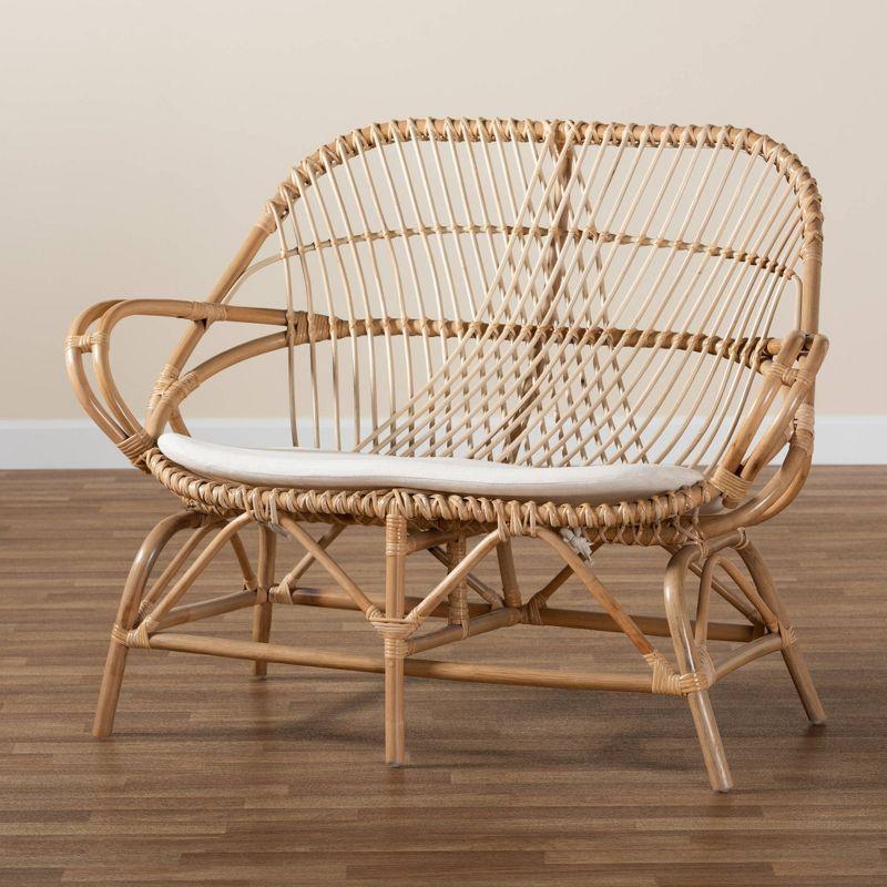 Jayden Fabric Upholstered and Rattan Loveseat White/Brown - bali & pari