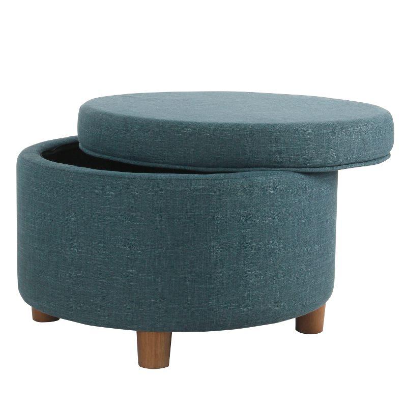 Teal Classic Round Storage Ottoman with Honey Oak Legs