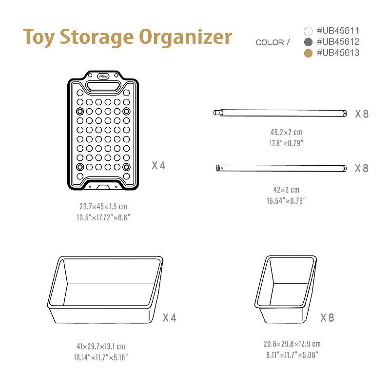 UNiPLAY Toy Organizer With Removable Storage Bins, Multi-Bin Organizer for Books, Building Blocks, School Materials, Toys with Baseplate Board Frame