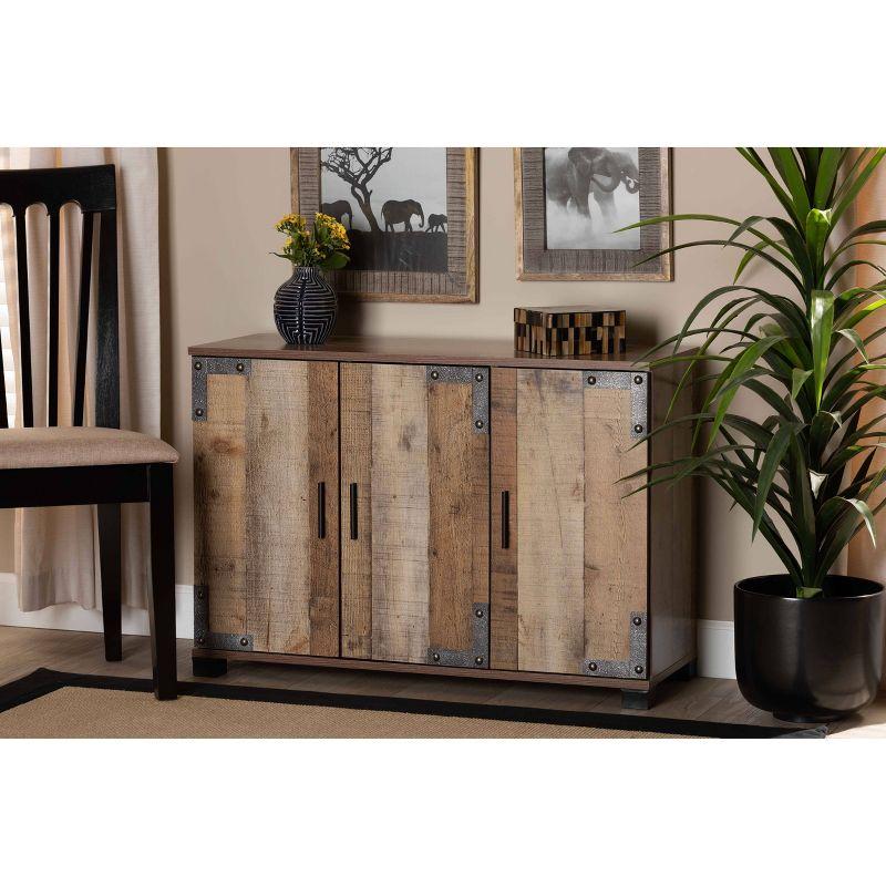 3 Door Cyrille Wood Shoe Cabinet Brown - Baxton Studio: Entryway Storage, 12 Pair Capacity, Industrial Farmhouse Style