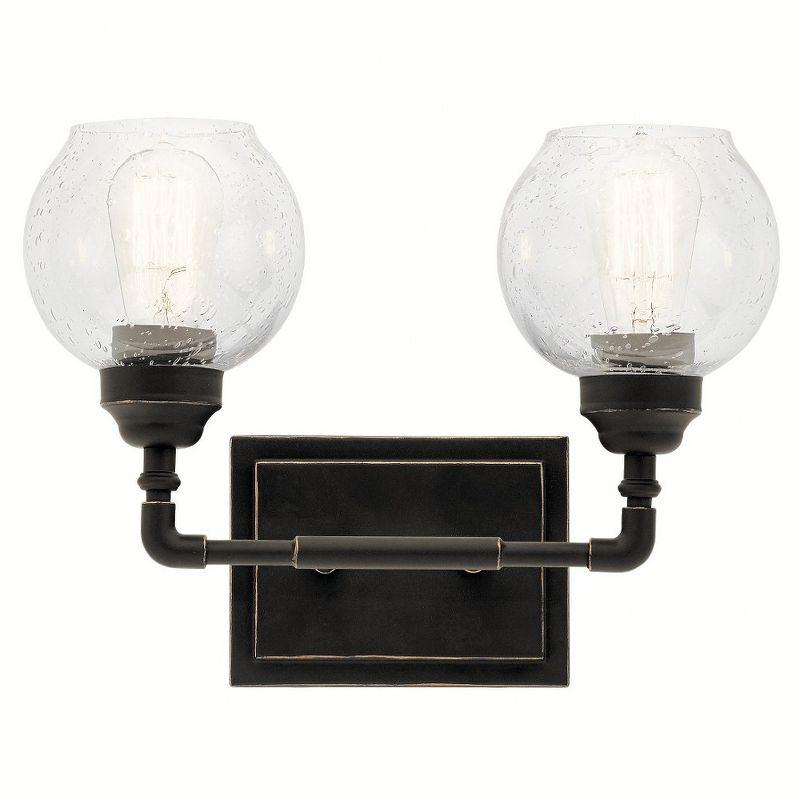 Niles 2-Light Distressed Bronze Vanity Light with Clear Globe Shades