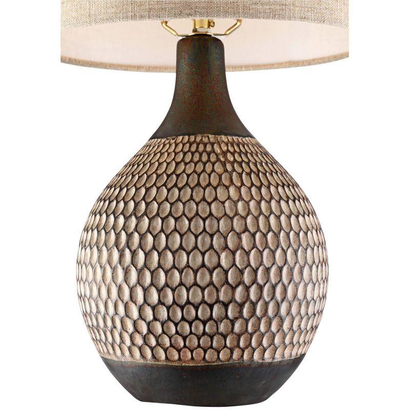 360 Lighting Emma Modern Mid Century Accent Table Lamp 21" High Wood Brown Ceramic Oatmeal Drum Shade for Bedroom Living Room Bedside Nightstand Home