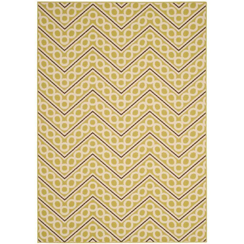 Green and Ivory Geometric Low Pile Outdoor Area Rug