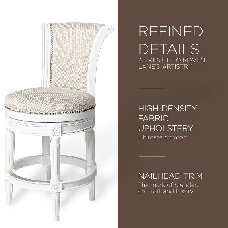 Alabaster White Leather-Wood Swivel Counter Stool with Nailhead Trim