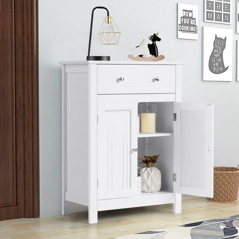 Tangkula Bathroom Floor Cabinet Wooden Storage Organizer with Drawer & Doors Blcak