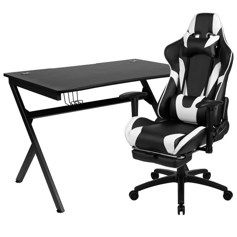 Black Adjustable Height Gaming Desk with Cup Holder and Headphone Hook