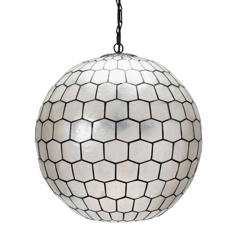 Storied Home Capiz Honeycomb Globe Pendant Light Capiz White Seashells