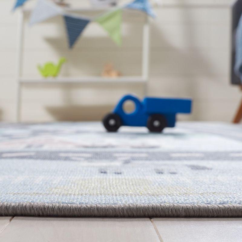 Blue and Dark Grey Kids Playhouse Farm Area Rug