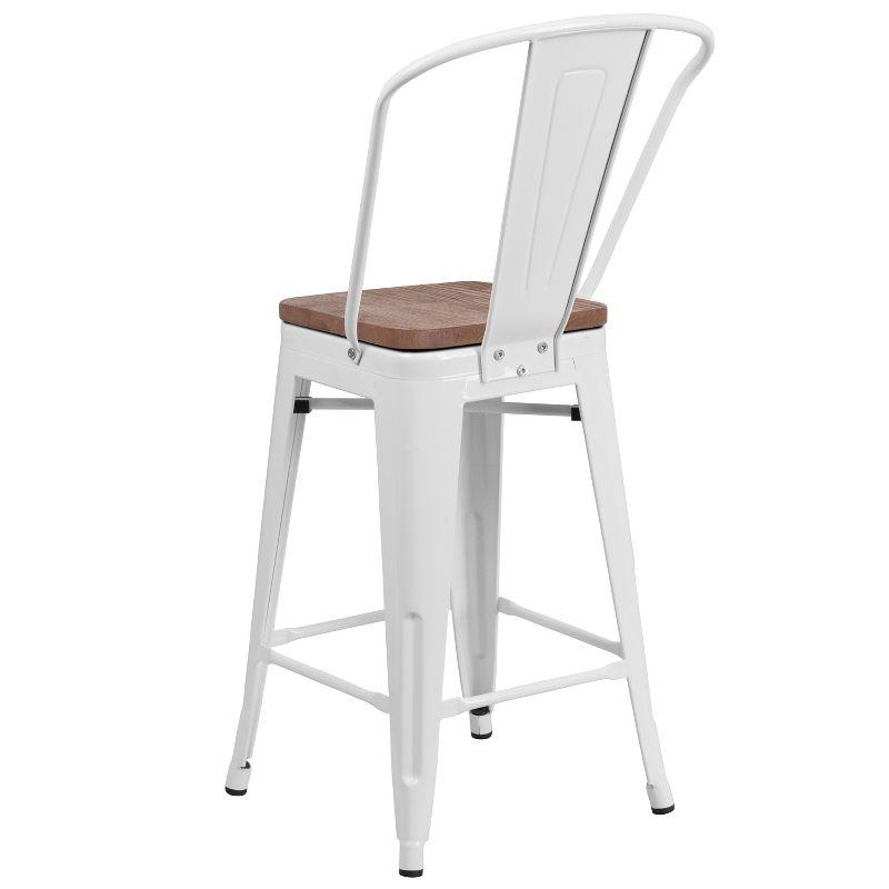 White Metal and Wood Counter Bar Stool, 25" Tall