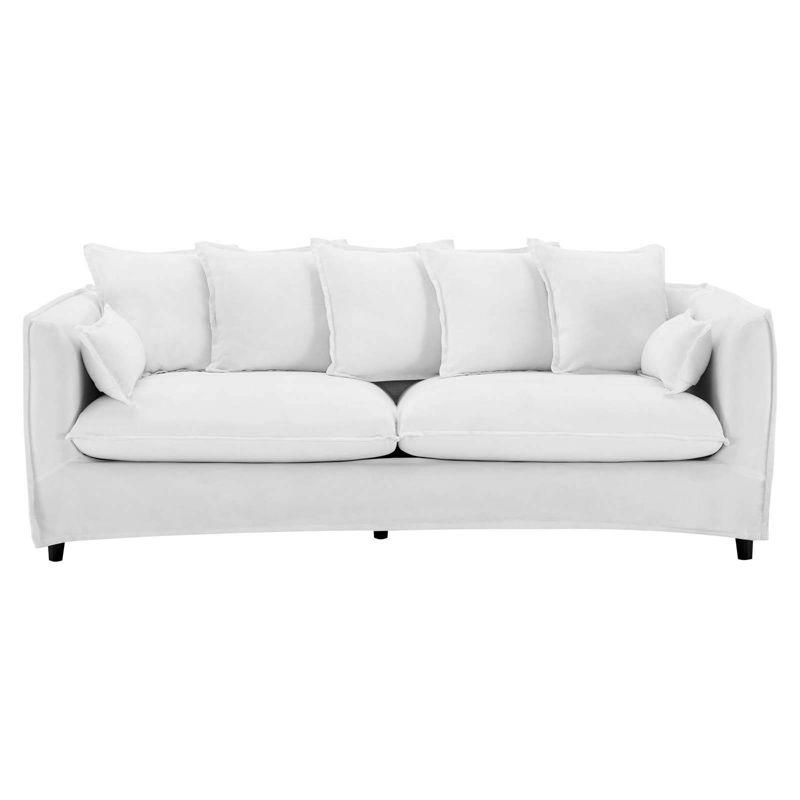 Avalon Slipcover Fabric Sofa White - Modway: Coastal Modern Style, Wood Frame, 7 Pillows