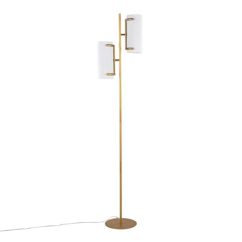 LumiSource Rhonda Floor Lamp: Dual Can Lights, White Plastic Shades, Gold Metal Base, 71" Height