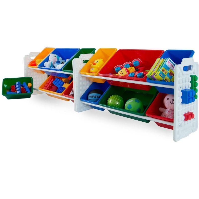 UNiPLAY Toy Organizer With Removable Storage Bins, Multi-Bin Organizer for Books, Building Blocks, School Materials, Toys with Baseplate Board Frame