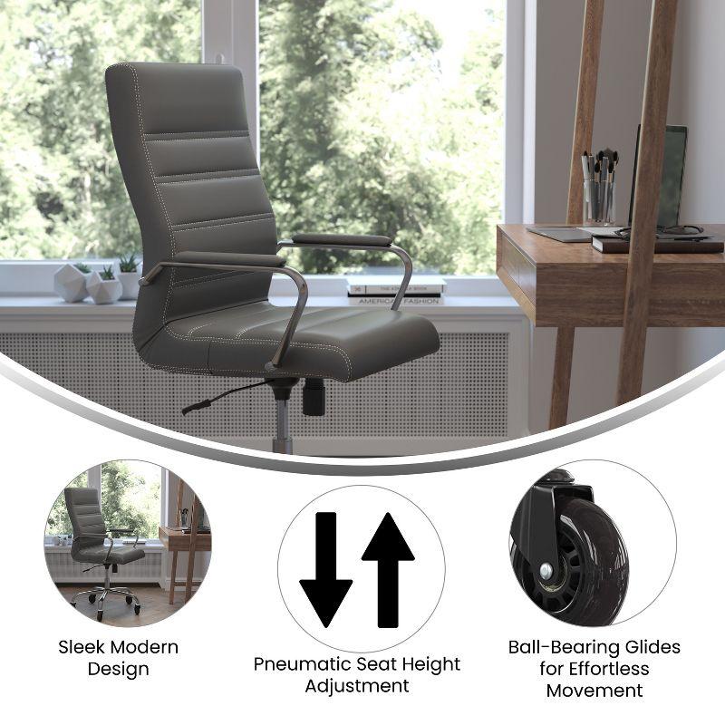 Flash Furniture Whitney High Back Executive Swivel Office Chair with Black Frame, Arms, and Transparent Roller Wheels