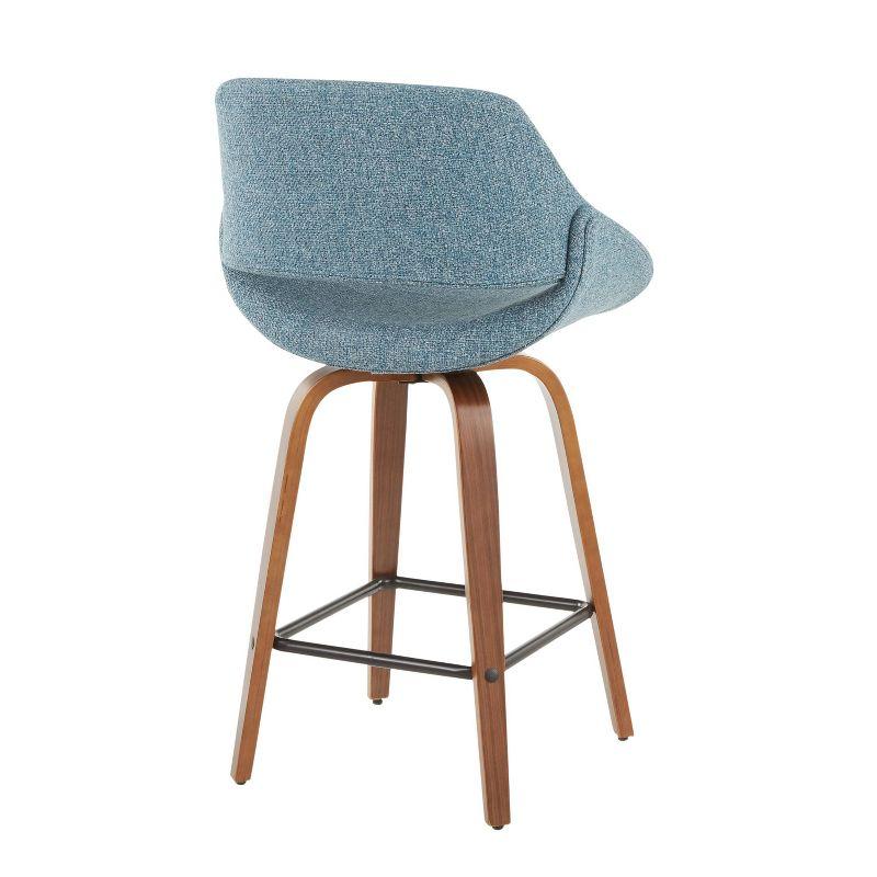 Set of 2 Fabrico Mid-Century Modern Counter Height Barstools - LumiSource: Walnut Wood, Polyester Upholstery