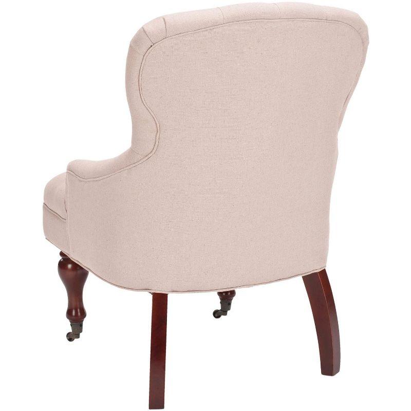 Modern Taupe Linen Arm Chair with Cherry Mahogany Legs