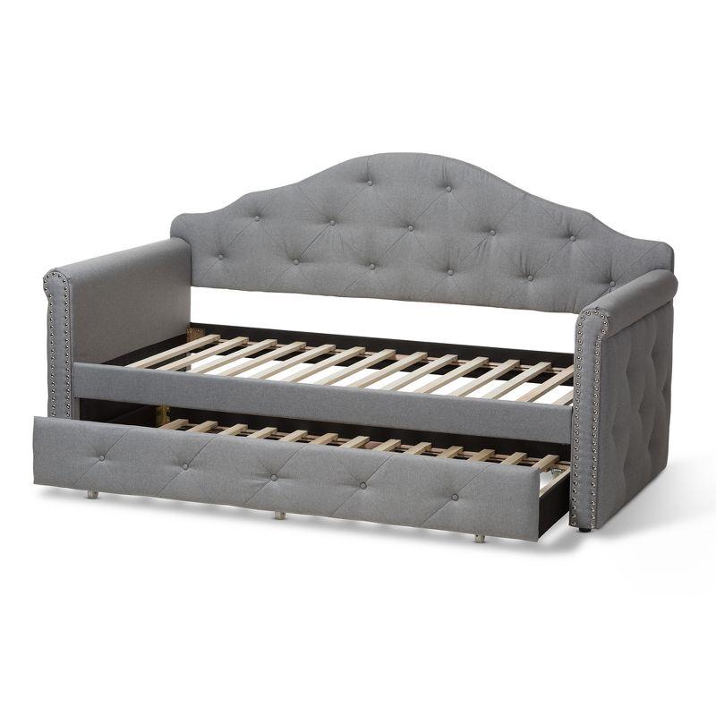 Twin Emilie Modern and Contemporary Fabric Upholstered Daybed with Trundle Gray - Baxton Studio: Elegant Design, No Box Spring Needed