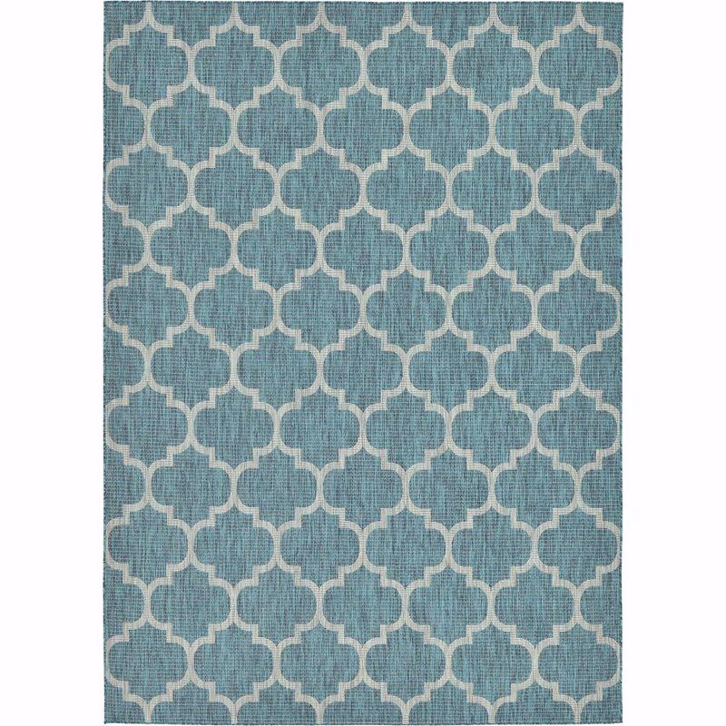 Teal Blue Rectangular Synthetic Outdoor Area Rug - Easy Care and Stain-resistant