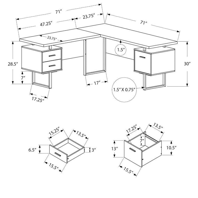 White Concrete L-Shaped Computer Desk with Drawers