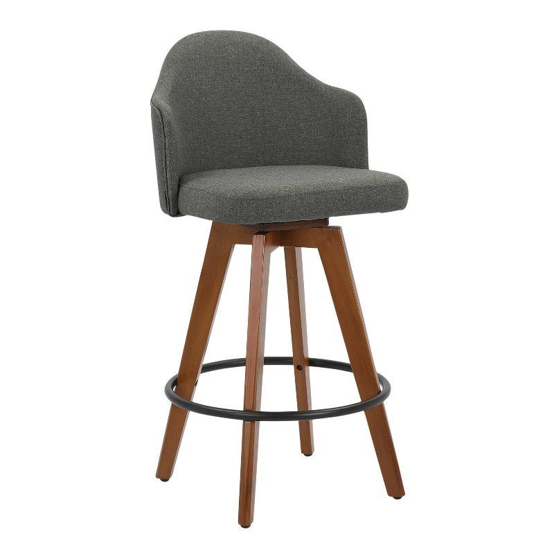 26" Ahoy Mid-Century Modern Counter Height Barstool Walnut/Gray - LumiSource: Padded, Low Back, Wood Legs