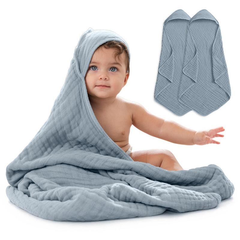 Comfy Cubs Comfy Cubs Hooded Baby Towels - 6 Layer, 100% Muslin Cotton - Large 32 X 32 Inch - 2-Pack Unisex (Set of 2)