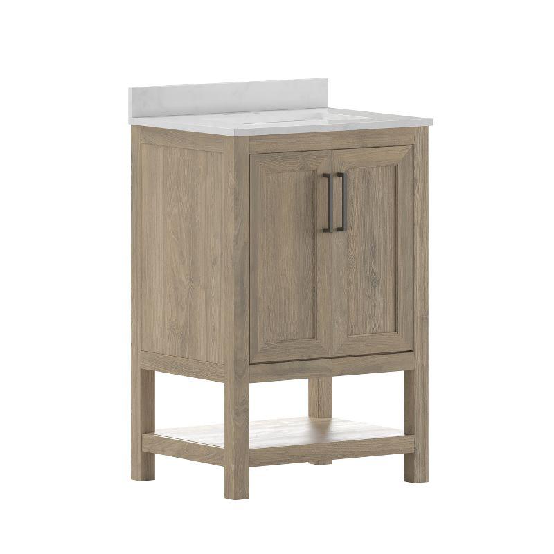 Flash Furniture Vega Bathroom Vanity with Sink Combo, Storage Cabinet with Soft Close Doors and Open Shelf, Carrara Marble Finish Countertop