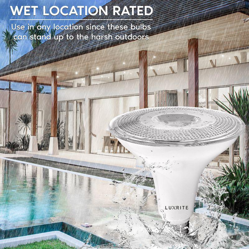 Luxrite 4 Pack PAR38 LED Outdoor Flood Light Bulbs, 120W Equivalent, 1250 Lumens, 4000K Cool White, 15W Dimmable, Wet Rated, E26 Base, UL Listed