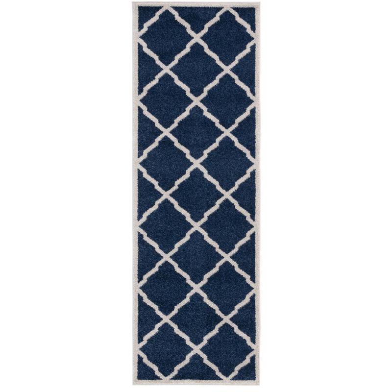 Navy and Beige Geometric Cotton Runner Rug