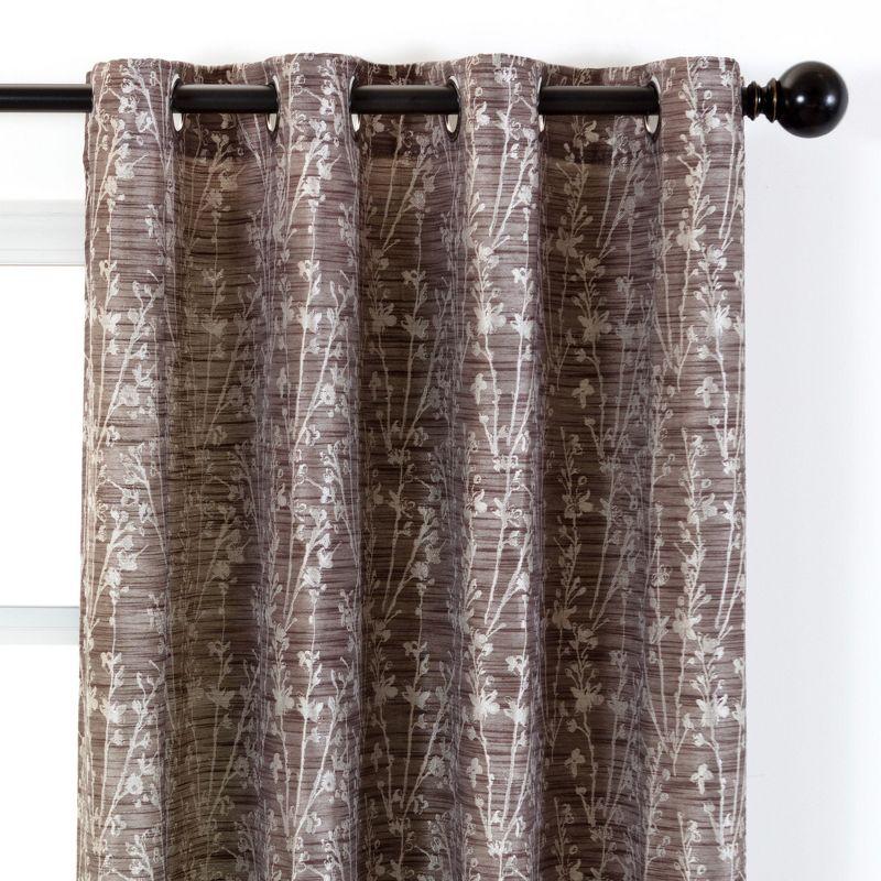 Chanasya 2pk Jacquard Floral Partial Room Darkening Grommet Window Curtain Panels - Set of 2 - 52 x 63 Inches Long - Brown