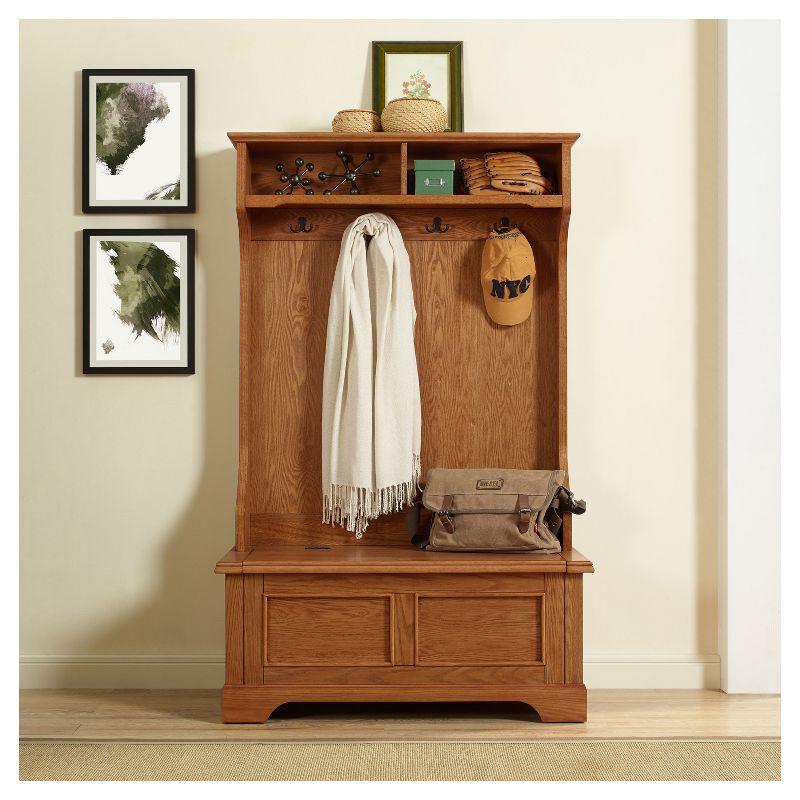 Campbell Hall Tree Oak - Crosley: Spacious Bench, 4 Double Hooks, Shoe Storage
