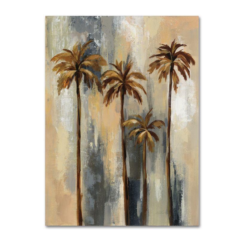 Distressed Blue and Tan Palm Trees Canvas Art