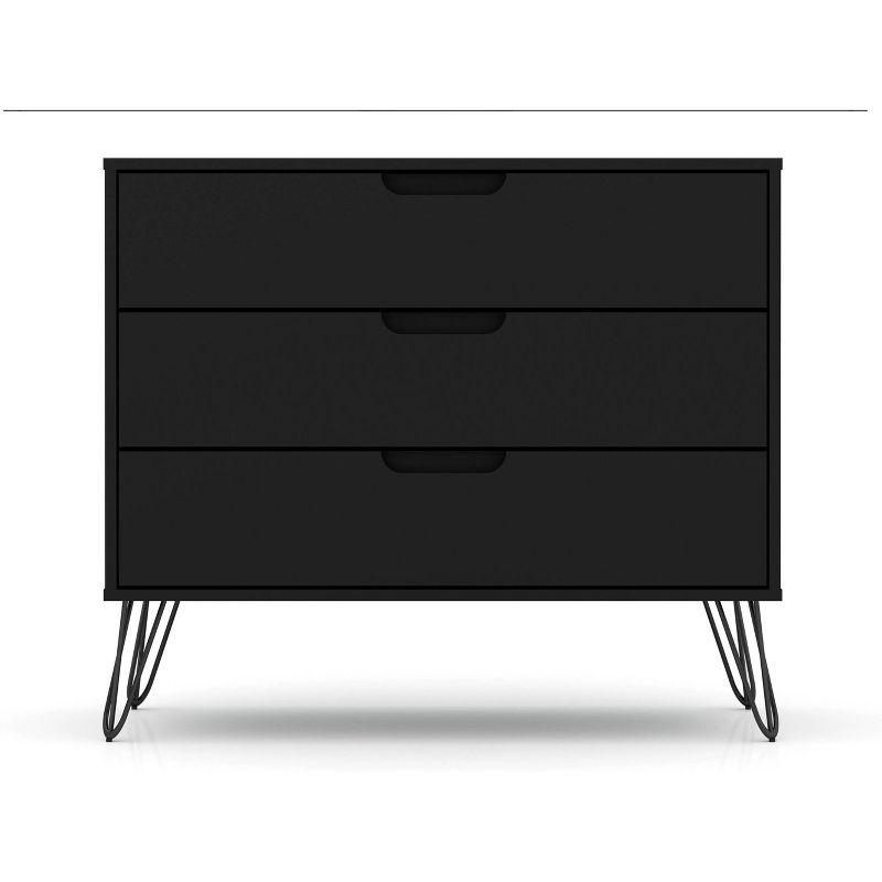Rockefeller Dresser Black - Manhattan Comfort: MDF Composite Frame, 3-Drawer Storage for Bedroom