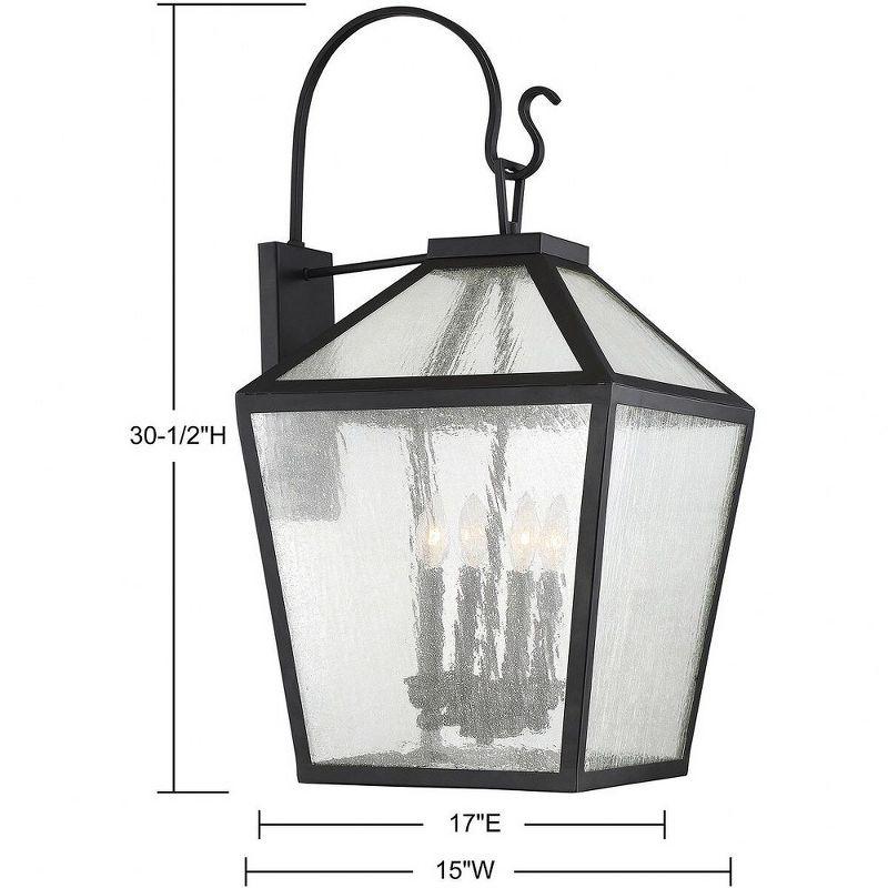 Woodstock Black 4-Light Outdoor Wall Lantern with Seeded Glass