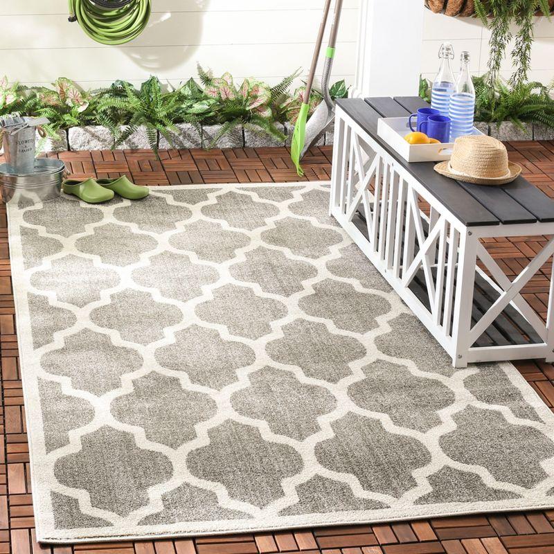 Dark Grey and Beige Geometric Synthetic Area Rug