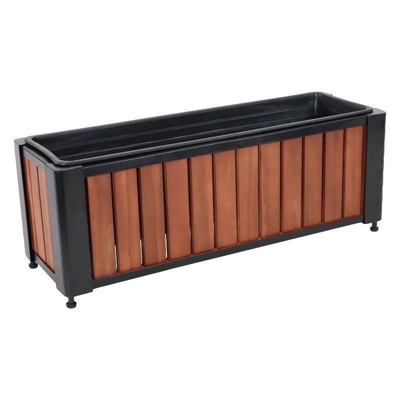 Sunnydaze Acacia Wood Slatted Planter Box with Removable Insert - 24" W x 8.25" D x 8.75" H