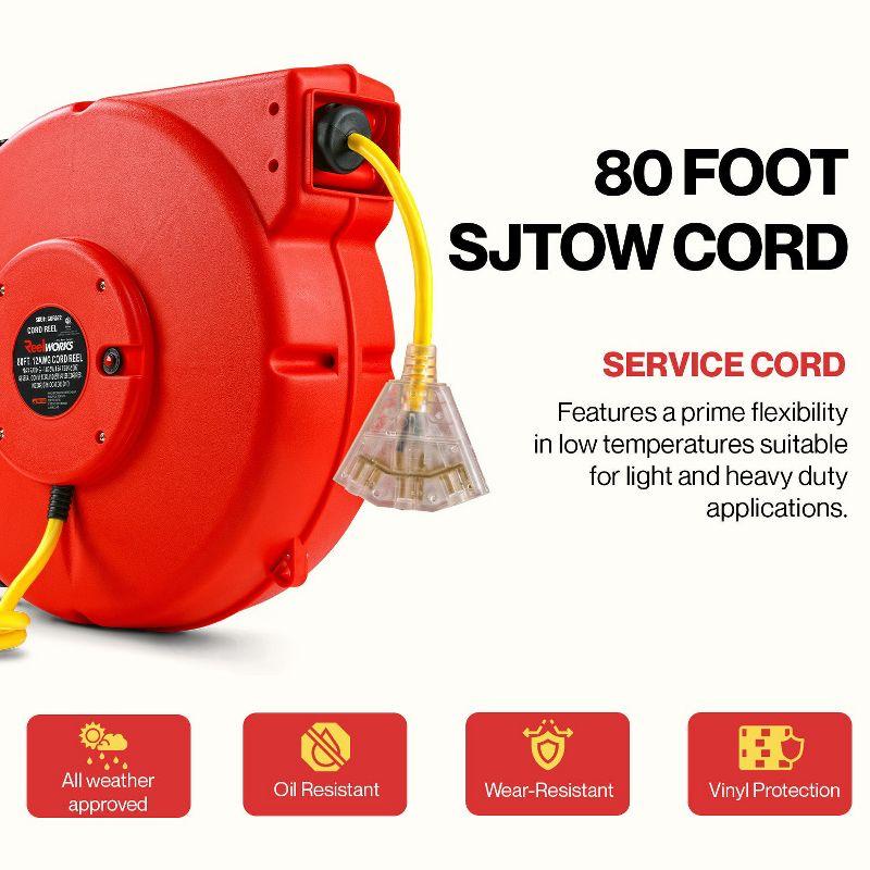 ReelWorks 80' Red Retractable Extension Cord Reel with Triple Tap