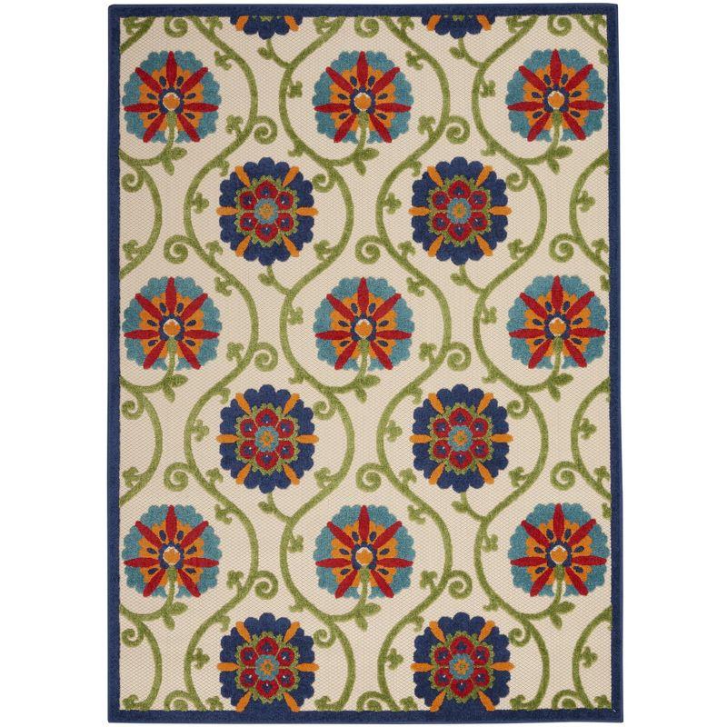 Nourison Aloha Contemporary Floral Flatweave High-Low Indoor Outdoor Area Rug Blue/Multicolor 3'6" x 5'6"
