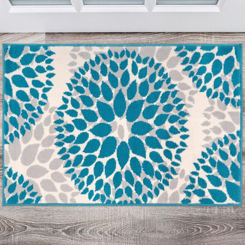 Blossom Splash Blue Synthetic 2' x 3' Easy-Care Area Rug