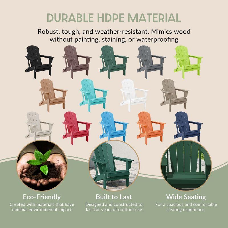 WestinTrends Malibu HDPE Outdoor Patio Folding Adirondack Chair (Set of 4), Dark Green