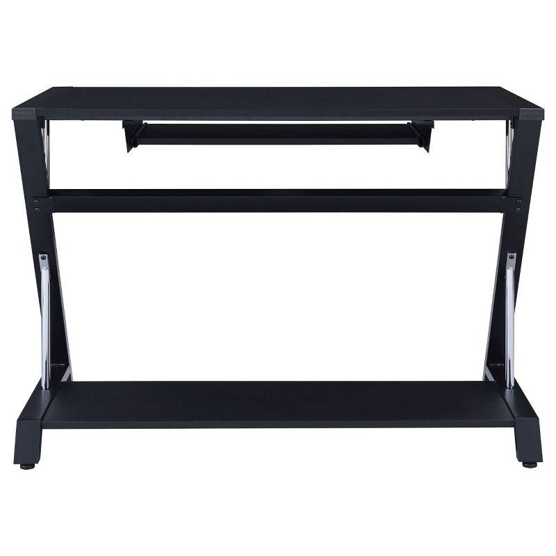 Mallet Computer Desk with Keyboard Tray & Storage Shelf Black - Coaster: Compact, Angled Silhouette, Chrome Detail