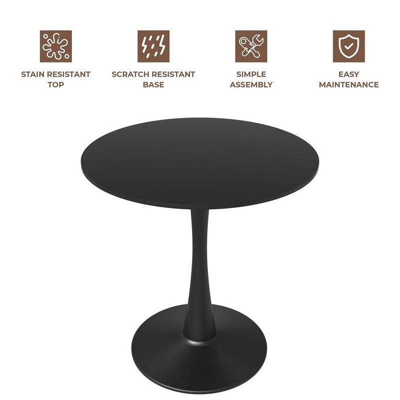 LeisureMod Round Dining Table 27" MDF Wood Tabletop in Black Steel Bistro Series