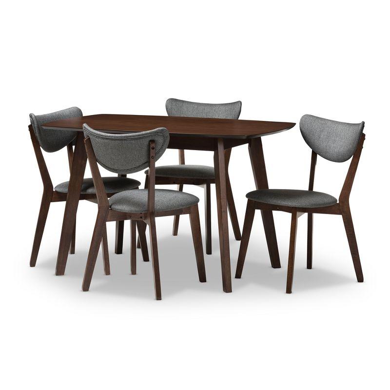 Hadrea 5-Piece Walnut Finish & Dark Grey Fabric Upholstered Dining Set