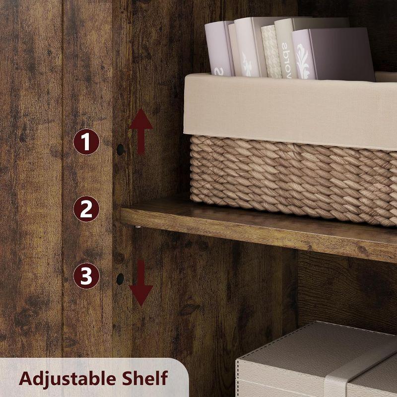 Freestanding Floor Linen Storage Cabinet with Glass Doors & Adjustable Shelves, Standing Cupboard for Bathroom, Kitchen, Living Room, Vintage